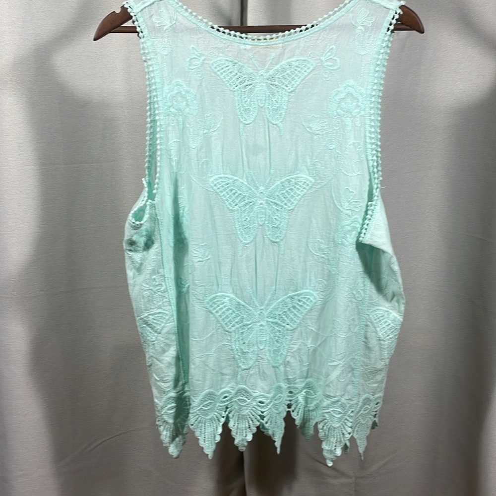 Ye’s By Yesir , Art Vintage Mint Green Lace Butterfly Sleeveless Top (Rare)
